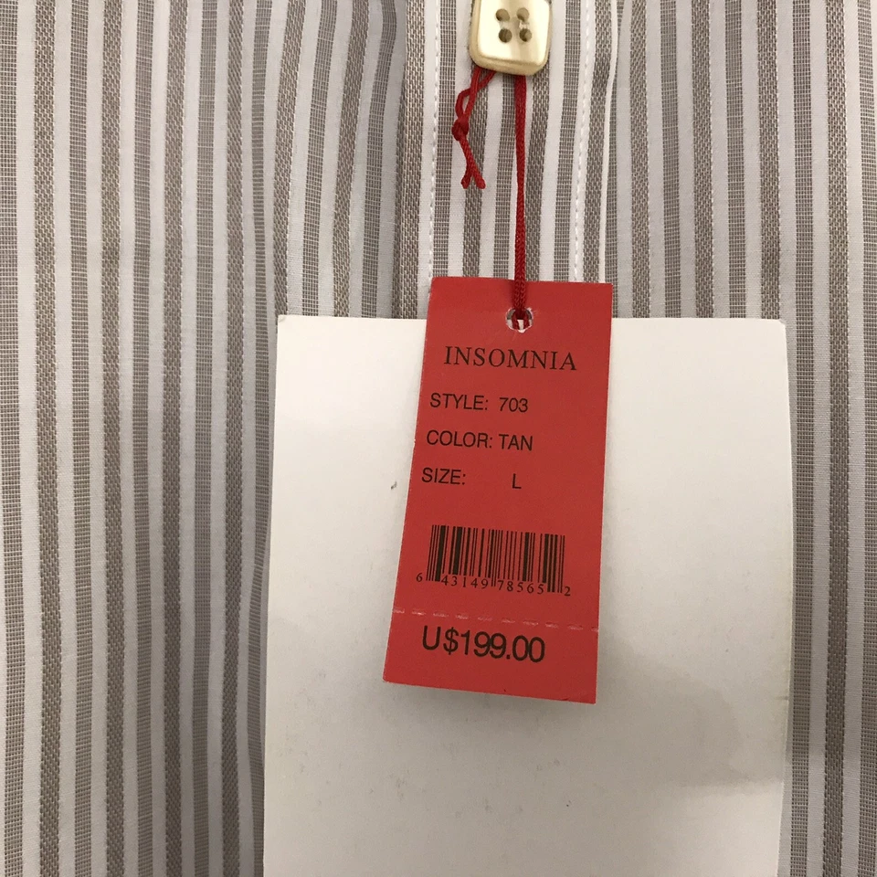 Camisa Manzini Insomnia Para Hombres L Beige Clásica a Rayas Cuello en Capas Botón Foto 4 de 4