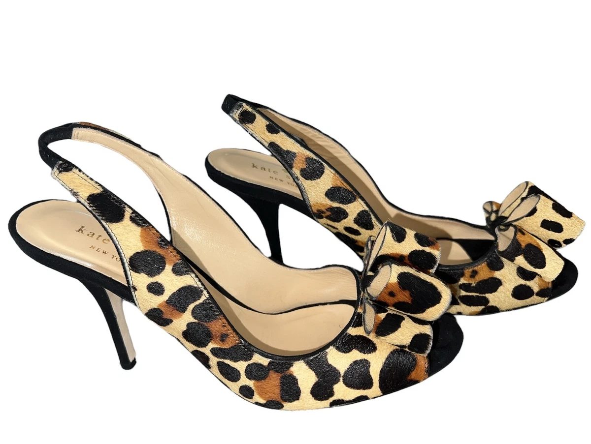 Ladies Kate Spade Charm Slingback Pumps 7.5M Leopard Hair calf Heels Shoes Italy