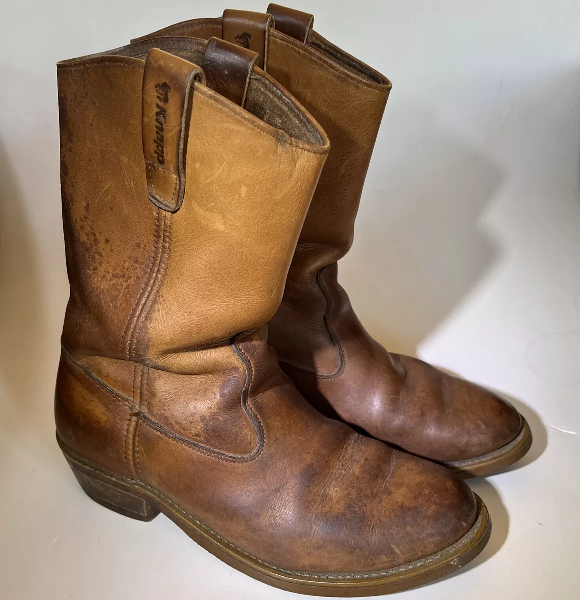 Knapp Work Western Brown Leather Mens Sz. 8 1/2 D Boots VIBRAM Sole USA