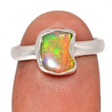Natural Ethiopian Opal Polish Rough 925 Sterling Silver Ring Jewelry s.6 CR72564