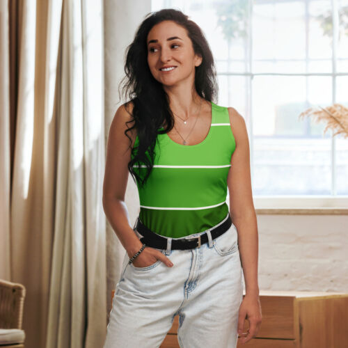 New Womens XS-XL Tank Top Body-hugging Pullover Stretch Green Stripe Sleeveless - Picture 1 of 12