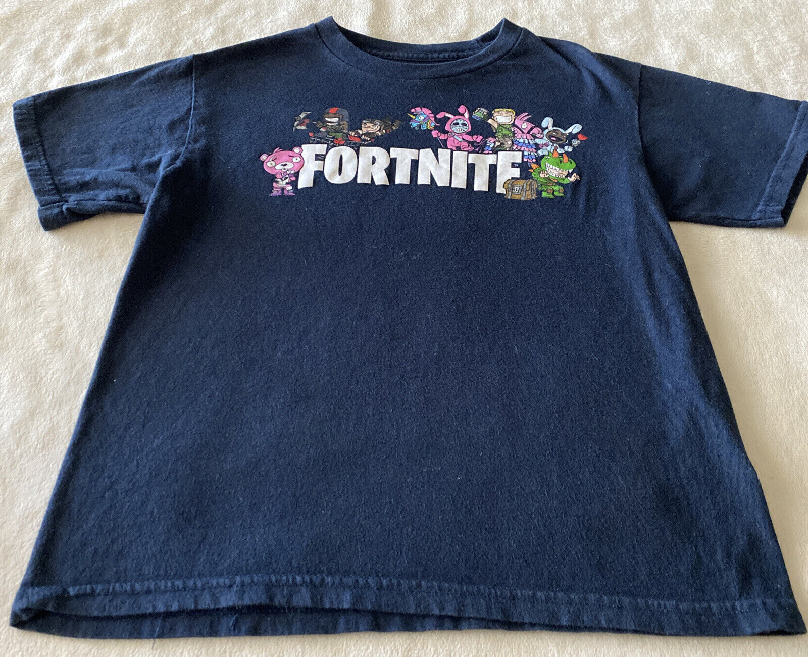 FORTNITE Blue Short Sleeve T-Shirt Pink Bear 100% Cotton Video Game  Character