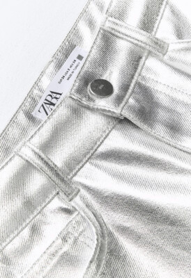 ZARA Z1975 STRAIGHT-CUT HIGH-WAIST METALLIC JEANS SILVER CROP FW24