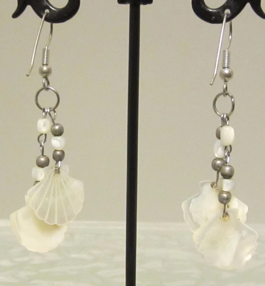 PENDIENTES PIEDRAS CONCHA MADREPERLA PLATA MODA 5913B Foto 2 de 2