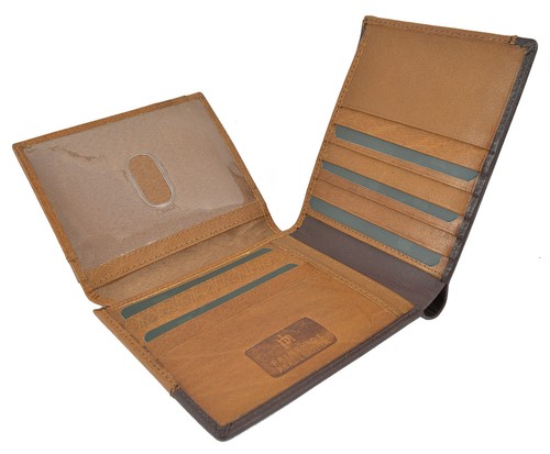 Primehide Luxury Two Tone Leather Brown Tan Wallet Bifold Lift Up Flap ID Cards - Picture 5 of 20