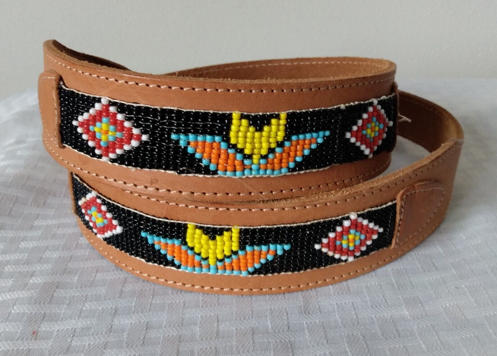 Vintage Milor Western Beaded Brown Leather Belt  D23