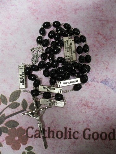 9mm x 6 mm Black Wooden Rosary + Mysteries Paters 057BKBX - Picture 10 of 10