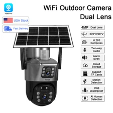 Dual Lens 4MP WiFi Solar IP Camera Wireless Outdoor CCTV PTZ Home Security Cam