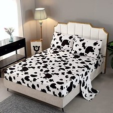 4PCS Bedding Sheets Set,Cow Print Twin Size,Lightweight Super Soft Deep Pocke...
