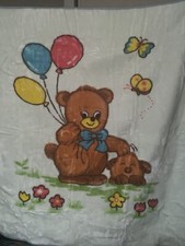 Vintage Mink Baby Blanket Bear Puppy Balloons Butterflies Plush Kawaii FLAW