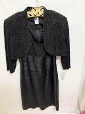 New Alex Evening Women's Black Cocktail Dress  Sparkle Belero Jacket Sz 6P