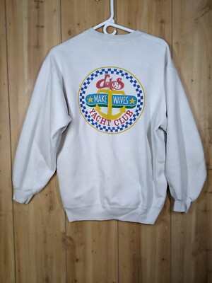 VTG Duffy's Make Waves Yacht Club White Crewneck Sweatshirt Nautical Anchor Logo