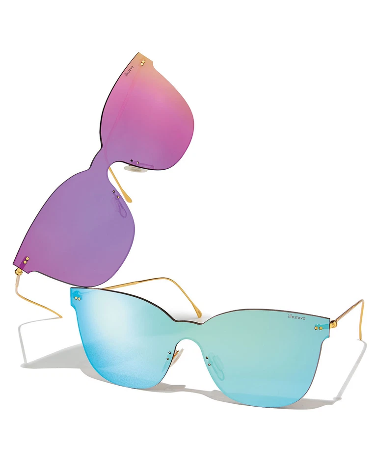 NEW - ILLESTEVA 'PIAZZA MASK' Blue/Gold-Tone C4 CAT-EYE MIRRORED SUNGLASSES - Image 3 of 3