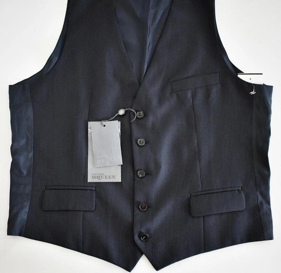 $535 New ALEXANDER MCQUEEN Navy Striped 100% FLEECE WOOL Vest Waistcoat IT-54 L - Image 2 of 4