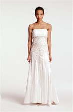 Sue Wong Bead Detail Strapless Chiffon  Satin Wedding Gown Sz 6 Ivory