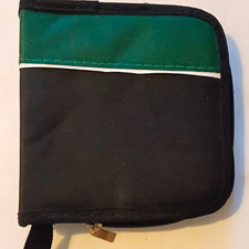 Black/Green Nylon Zippered CD Carry Case Wallet w/ Plastic Sleeves 6x7"