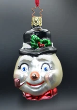 Vintage Blown Glass Snowman Head Hanging Christmas Tree Ornament Germany