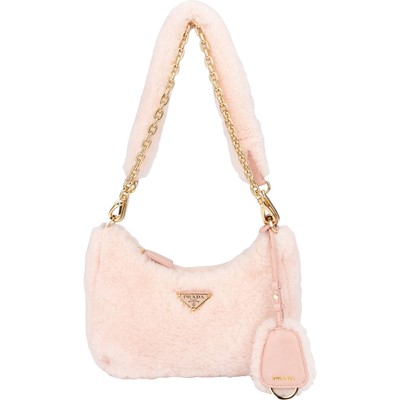 Prada Pink Shearling Triangle Re-Editon Shoulder Bag Tasche
