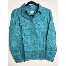 Croft&Barrow LADIES TEAL FLORAL LONG SLEEVE S Western Made In USA Quality VTG