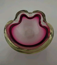 Beautiful Vintage Murano Sommerso Art Glass 6" Glowing Maroon Ashtray Dish MCM