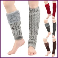 Knitting Women Leg Warmers Knee High Twist Pattern Plush Pile Long Socks