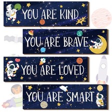 Wall Art 4 Pcs Space Room Decor Astronaut Galaxy Wood Sign Be Brave and Be