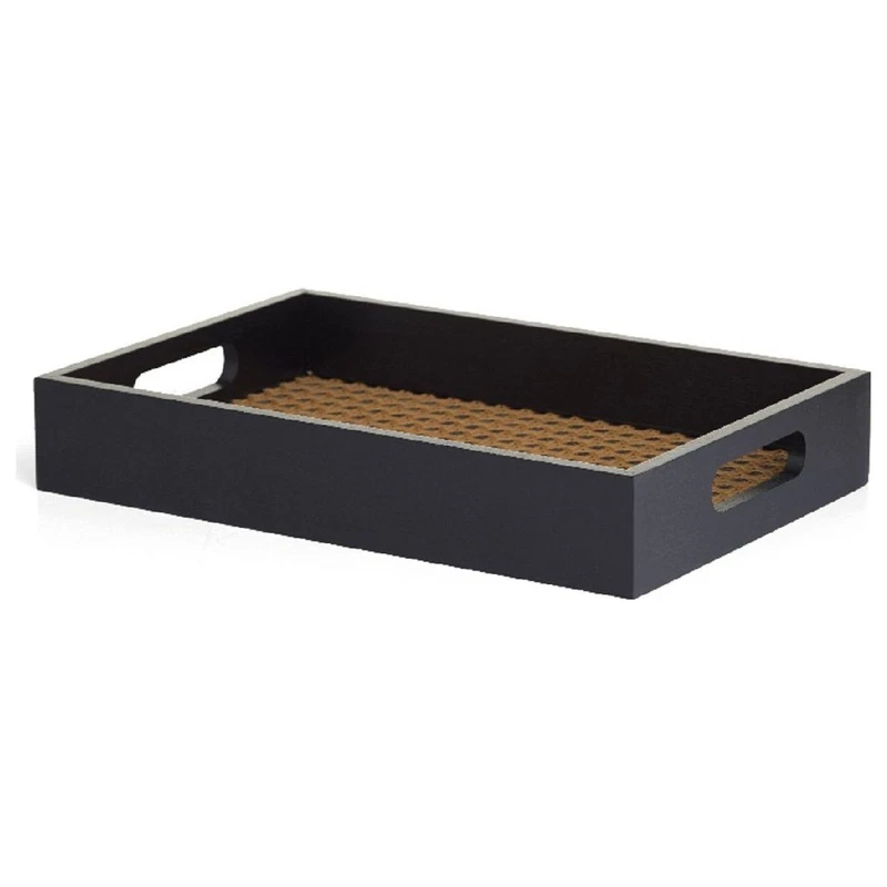 Vassoio Legno Nero e Rattan Chiaro Evviva 30x20x5 cm per Servire Cucina, fotografia 6 di 9