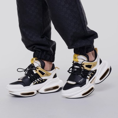 Balmain Paris B Bold Mesh Low Top Sneakers Men s EU 43 Black Gold White New Box