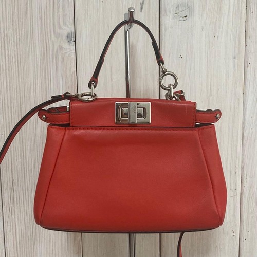 Fendi Micro Peekaboo Shoulder Handbag Red Leather Used From Japan