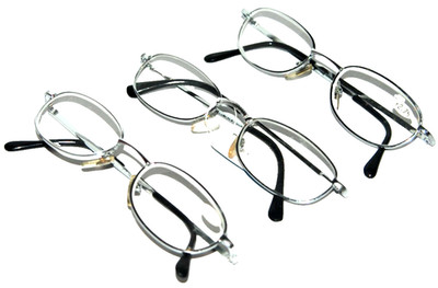 3 Reading Glasses Retro style Silver tone metal compact frames power +2.75