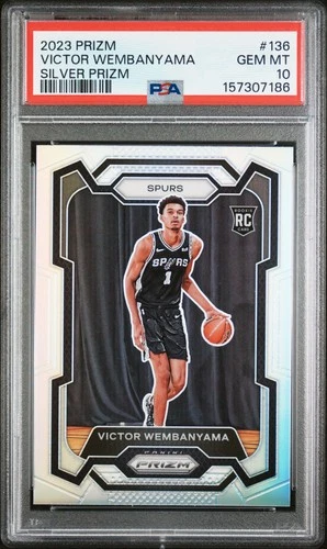 157307186 Victor Wembanyama 2023 Panini Prizm #136 Silver Rookie RC PSA 10