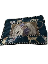 Wool Needlepoint Throw Pillow Mouse Surrounded by Cats Case Only 12x16” Nos New