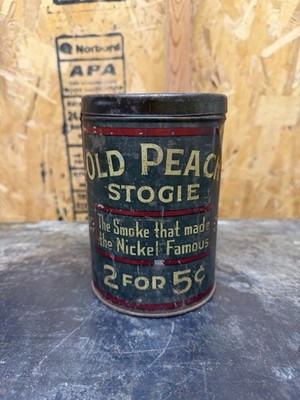 Antique Old Peach Stogie Cigar Tobacco Tin Vintage Rare