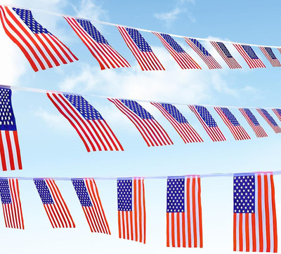 60 PCS American Flags - 65 Feet US String Flag Patriotic Events Banners Memorial