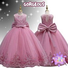 FLOWER GIRL DRESS WEDDING Blush Tulle Long Kids Bridesmaid Gown Party Dresses