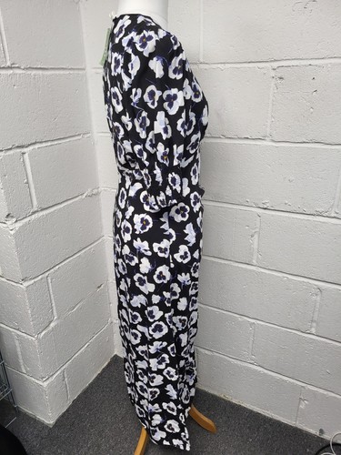 H&M Black Pansy Print Long Dress Ruching Detail&Front Split.Size M.BNWT.PAC - Picture 8 of 11