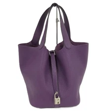 HERMES Handbag Picotin Lock MM Taurillon Clemence Leather Purple 402845