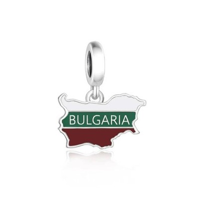 Bulgaria 925 Sterling Silver Charm for Bracelet; Flag Map