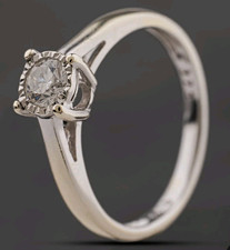 Ernest Jones 9ct White Gold Diamond Solitaire Engagement Ring Round Size Q