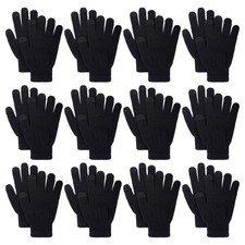 12 Pairs Winter Gloves Touch Magic Screen Stretchy One Size, Black
