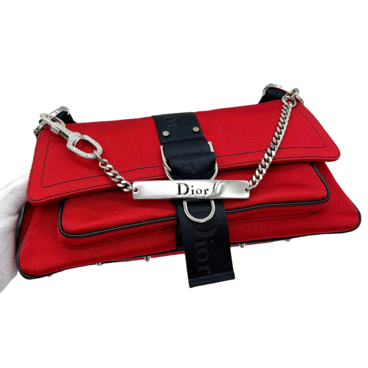 RARECHRISTIAN DIOR Hardcore Rhinestone Chain Handle 2-Way Shoulder