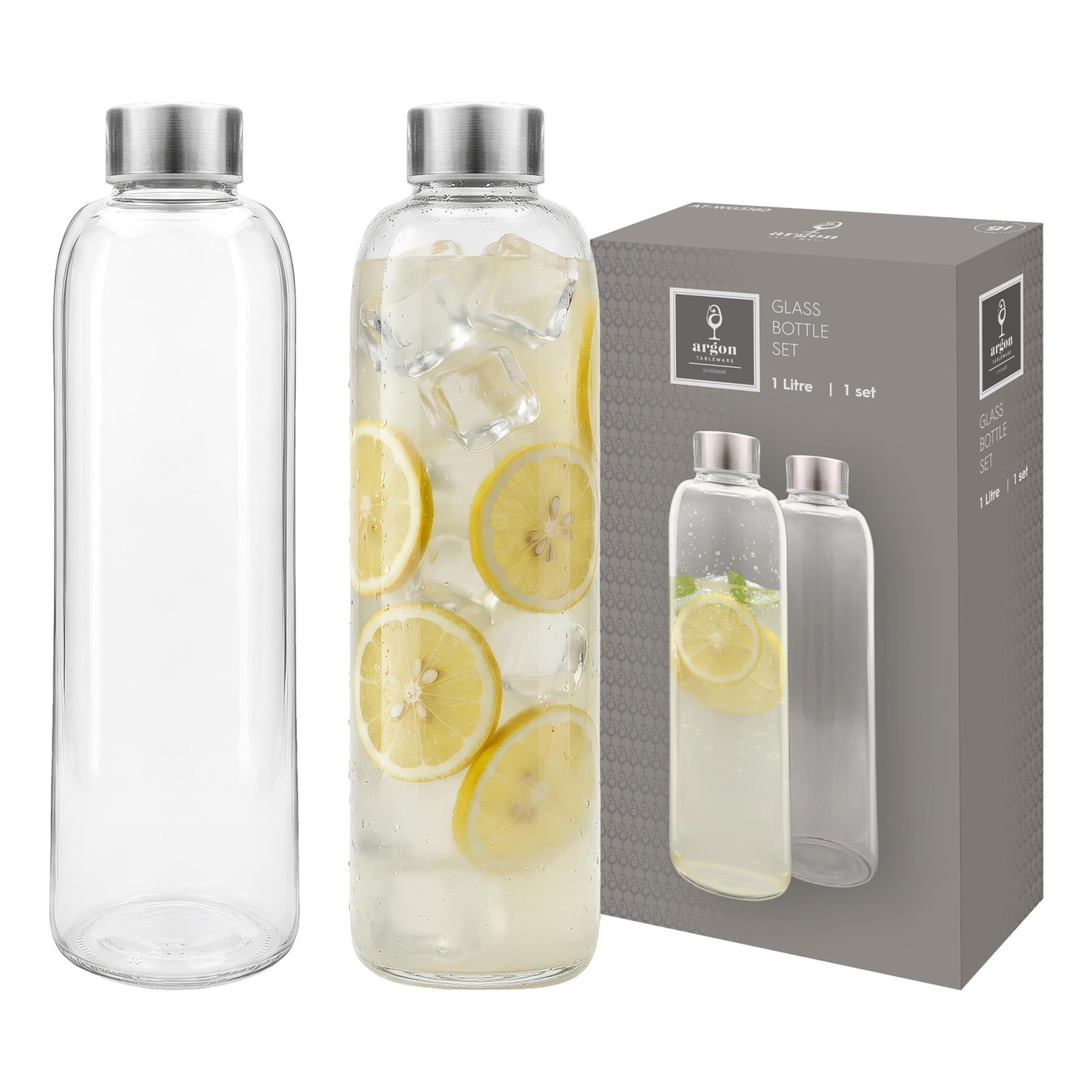Argon Tableware 2 Piece 1L Glass Water Bottles Set - Image 2