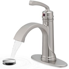 Brass Waterfall Bathroom Faucets Brushed Nickel Single Handle Bathroom Faucet...