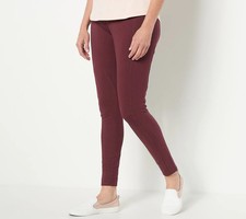 Denim  Co. Active Duo Stretch Pant with Side Pocket-Dp Burgundy-XXS A516264 NEW