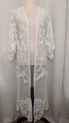 Dizzy Gal Long Lace Cream Kimono Jacket Rodeo Western Cover Up. Size Medium.