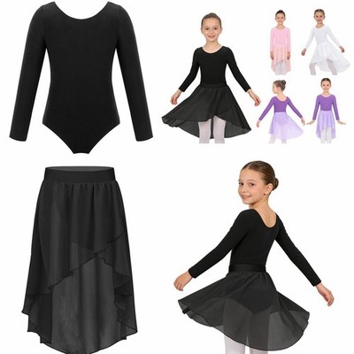 iEFiEL Ballett Tanzkleid Mädchen Langarm Tanzbody Mit Asymetrisch Chiffon Rock