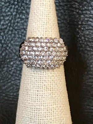 Vintage Sterling Silver FINECRAFT Clear CZ Pave Domed Ring Size 5.75