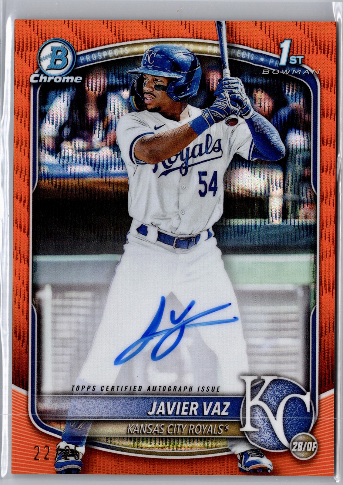2025 Bowman #CPA-JVA Javier Vaz Chrome Prospects Auto Orange Wave /25