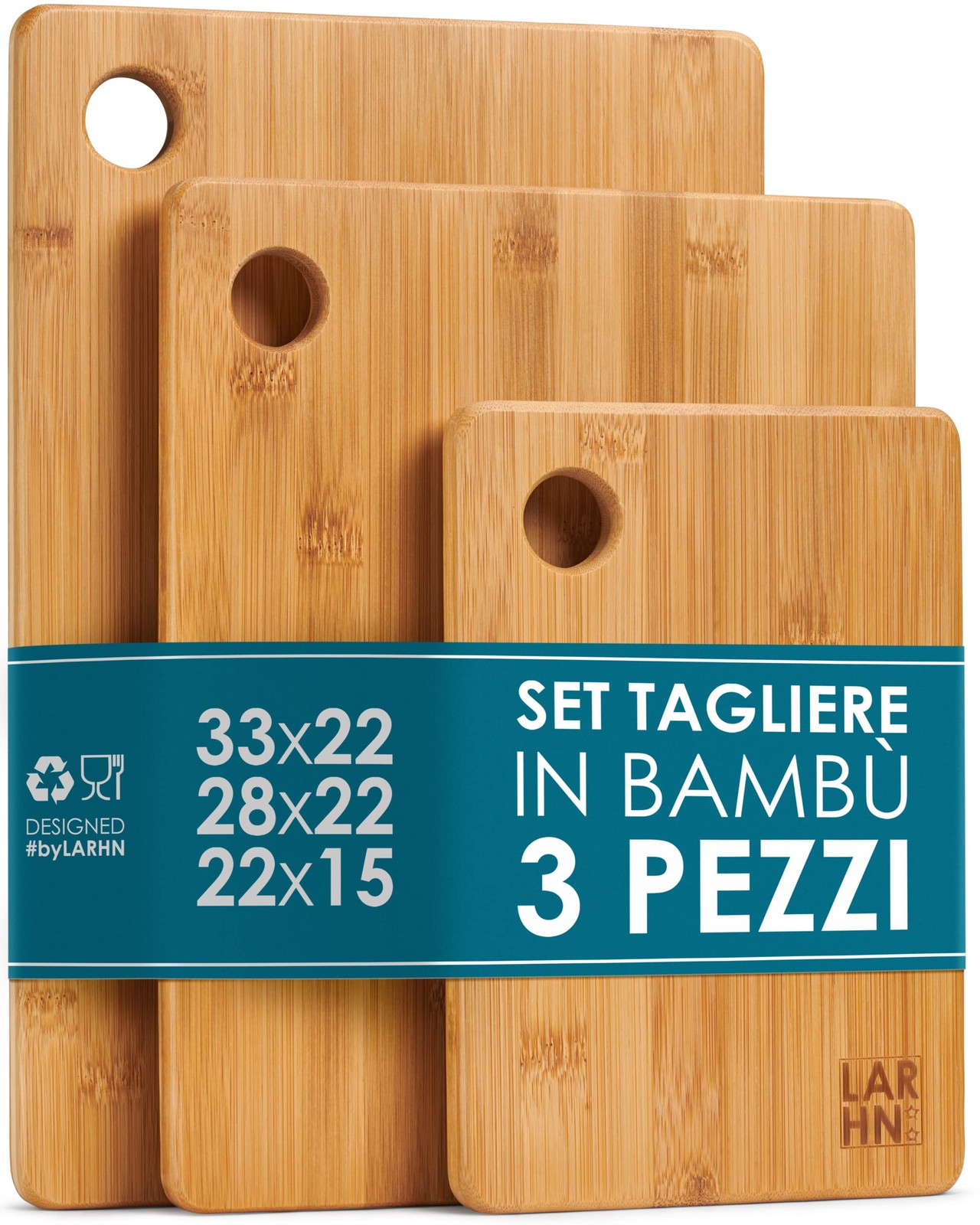 LARHN Set Taglieri Cucina Bambù Organico - 3 Dimensioni per Meal Prep