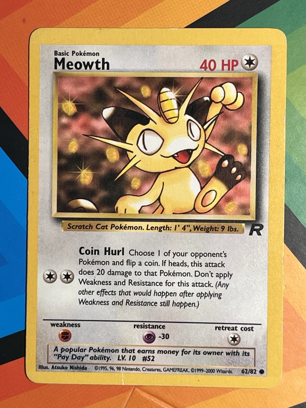 MEOWTH - 62/82 - Team Rocket - Pokemon Card - LP Vintage Nintendo Common WOTC